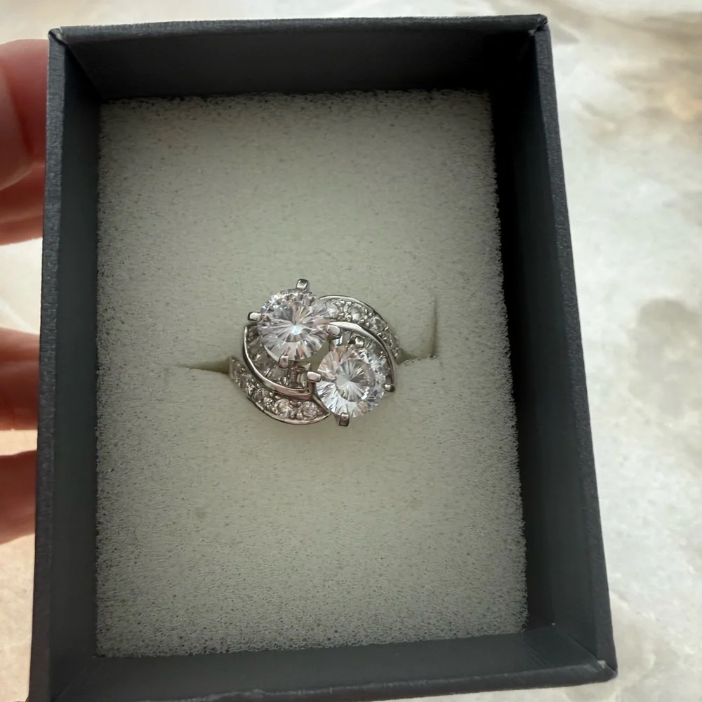 Platinum Dual Lab diamonds Swirl Ring — Pavel Silver lab diamond Accents size 6 - Picture 5 of 5